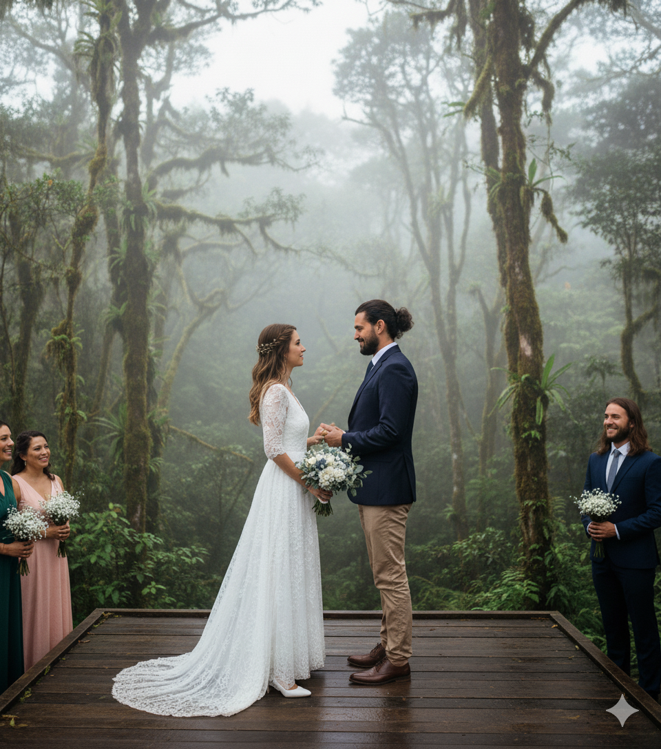 Ceremonia íntima de Sofía y Carlos en el bosque nuboso